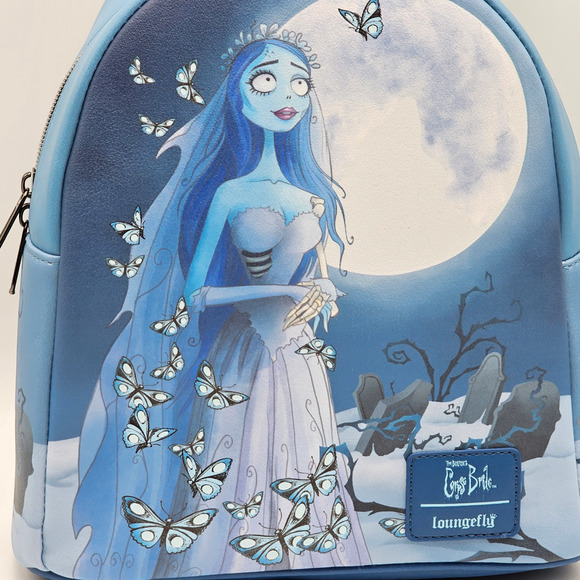 Loungefly Corpse Bride Emily Butterflies Glow-In-The-Dark Blue Mini Backpack New